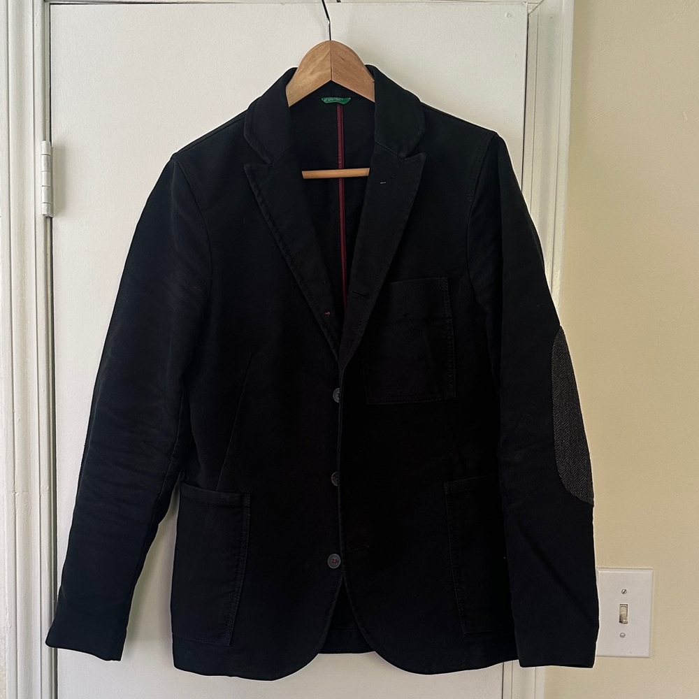 United Colors Of Benetton Black Blazer with Gray Elbow Patches